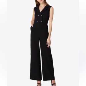 Tahari ASL Double Breasted Jumpsuit Sleeveless Crepe Wide Leg Pockets Size 16